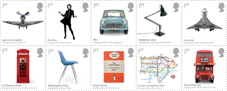 a set of 10 stamps celebrating 20th-century British design classics